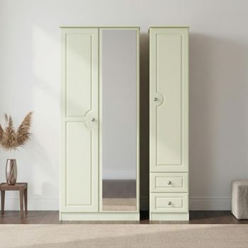 Pembroke Cream 3 Door 1 Mirror RHF 2 Drawer Combi Wardrobe