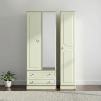 Pembroke Cream 3 Door 1 Mirror LHF 2 Drawer Combi Tall Wardrobe