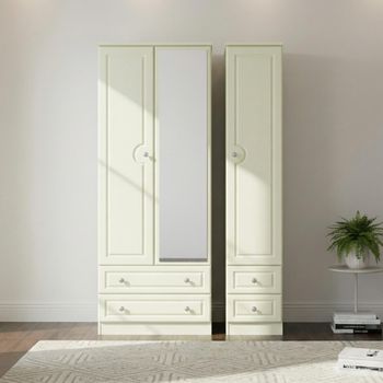 Pembroke Cream 3 Door 1 Mirror Combi Tall Wardrobe