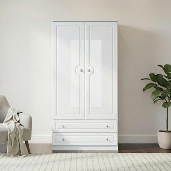 Pembroke White Gloss H 182.4cm 2 Door 2 Drawer Double Wardrobe