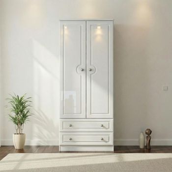 Pembroke White Gloss 2 Door 2 Drawer Double Wardrobe