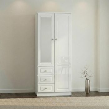 Pembroke White Gloss 2 Door Combi 1 Mirror RHF 3 Drawer Wardrobe
