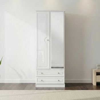 Pembroke White Gloss 2 Door 1 Mirror Combi Tall Wardrobe