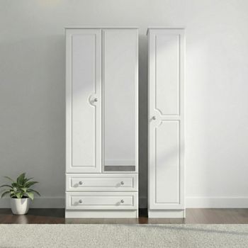 Pembroke White Gloss 3 Door 1 Mirror LHF 2 Drawer Combi Tall Wardrobe