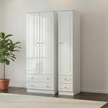 Pembroke White Gloss 3 Door 4 Drawer Tall Triple Wardrobe