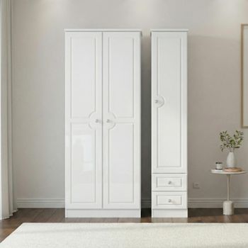 Pembroke White Gloss 3 Door RHF 2 Drawer Triple Wardrobe