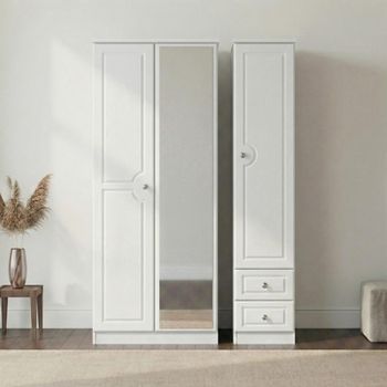 Pembroke White 3 Door 1 Mirror RHF 2 Drawer Combi Wardrobe