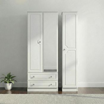 Pembroke White 3 Door 1 Mirror LHF 2 Drawer Combi Tall Wardrobe
