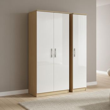 Knightsbridge White Gloss and Light Oak 3 Door Triple Wardrobe