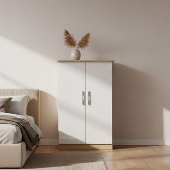 Knightsbridge White Gloss and Light Oak 2 Door Midi Wardrobe