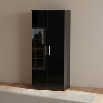 Knightsbridge Plain Black Gloss 2 Door Wardrobe