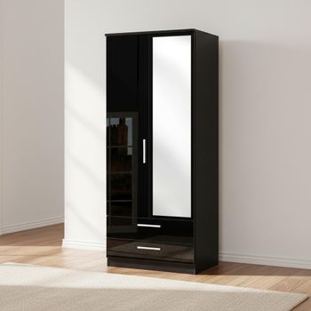 Knightsbridge Tall Combi Black Gloss 2 Door 1 Mirror Wardrobe