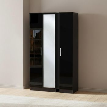 Knightsbridge Black Gloss 3 Door 1 Mirror Triple Wardrobe