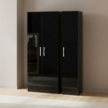 Knightsbridge Tall Black Gloss 3 Door Triple Wardrobe