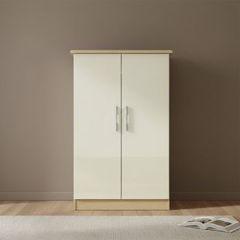 Knightsbridge Cream Gloss and Light Oak 2 Door Midi Wardrobe