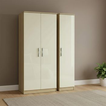 Knightsbridge Cream Gloss and Light Oak 3 Door Triple Wardrobe