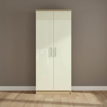Knightsbridge Cream Gloss and Light Oak 2 Door Plain Wardrobe