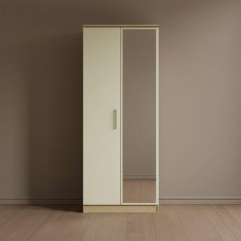 Knightsbridge Cream Gloss and Light Oak 2 Door 1 Mirror Tall Wardrobe