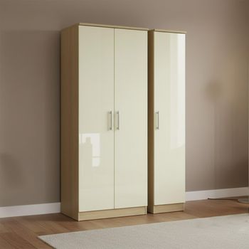 Knightsbridge Cream Gloss and Light Oak 3 Door Tall Triple Wardrobe