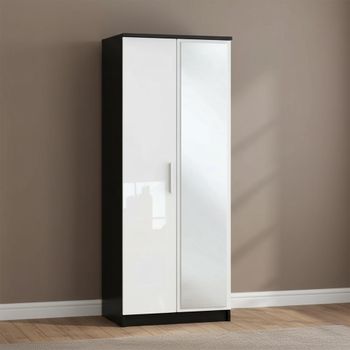 Knightsbridge White Gloss and Black 2 Door 1 Mirror Tall Wardrobe