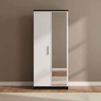 Knightsbridge White Gloss and Black 2 Door 1 Mirror Wardrobe