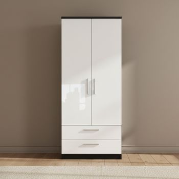 Knightsbridge White Gloss and Black 2 Door 2 Drawer Double Wardrobe
