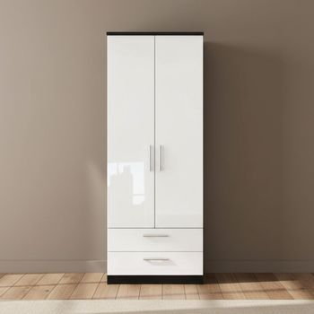 Knightsbridge White Gloss and Black 2 Door 2 Drawer Tall Wardrobe