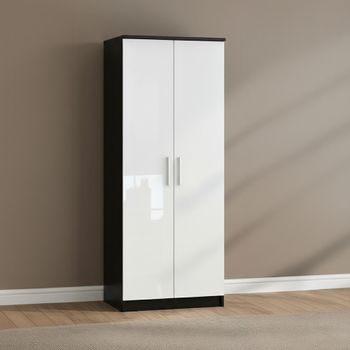 Knightsbridge White Gloss and Black 2 Door Tall Plain Wardrobe