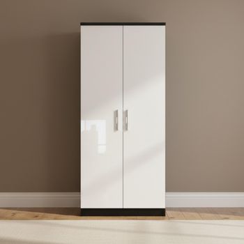 Knightsbridge White Gloss and Black 2 Door Plain Wardrobe