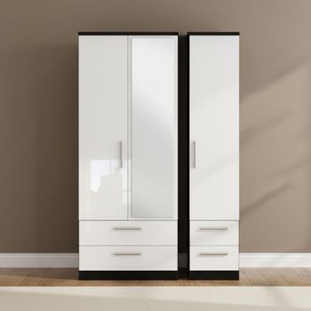 Knightsbridge White Gloss and Black 3 Door 1 Mirror Combi Wardrobe