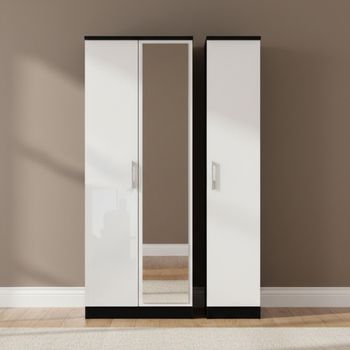 Knightsbridge White Gloss and Black 3 Door 1 Mirror Tall Triple Wardrobe