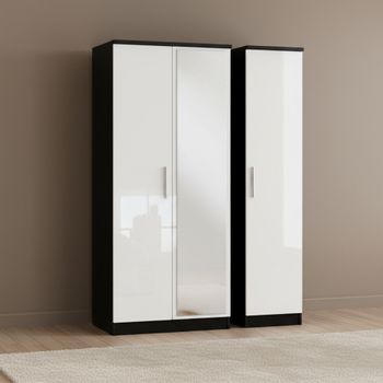 Knightsbridge White Gloss and Black 3 Door 1 Mirror Triple Wardrobe