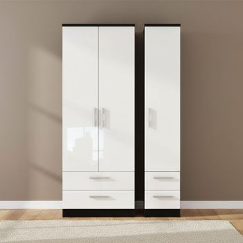 Knightsbridge White Gloss and Black 3 Door 4 Drawer Tall Triple Wardrobe