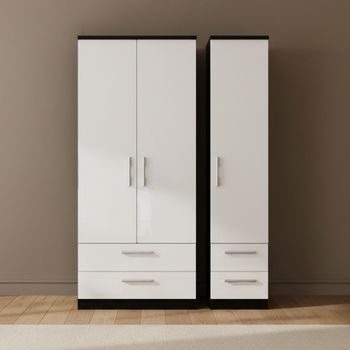 Knightsbridge White Gloss and Black 3 Door 4 Drawer Triple Wardrobe