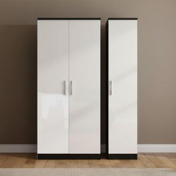 Knightsbridge White Gloss and Black 3 Door Tall Triple Wardrobe
