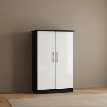 Knightsbridge White Gloss and Black 2 Door Midi Wardrobe