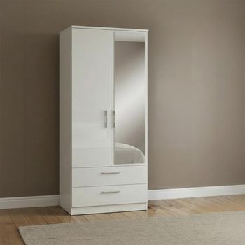 Knightsbridge White Gloss 2 Door 1 Mirror Combi Wardrobe
