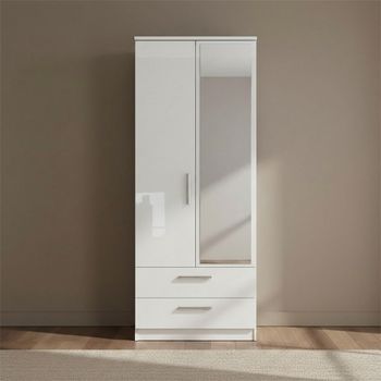 Knightsbridge White Gloss 2 Door 1 Mirror Combi Tall Wardrobe