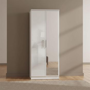 Knightsbridge White Gloss 2 Door 1 Mirror Tall Wardrobe