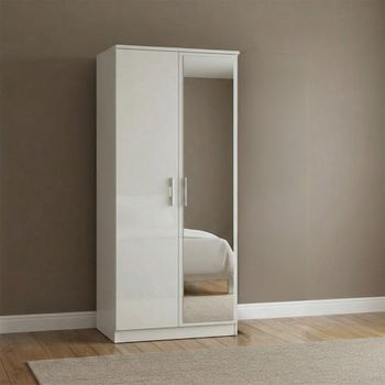 Knightsbridge White Gloss 2 Door 1 Mirror Wardrobe