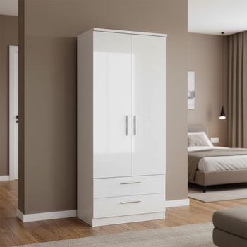 Knightsbridge White Gloss 2 Door 2 Drawer Double Wardrobe