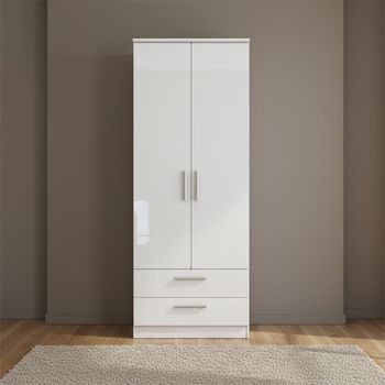 Knightsbridge White Gloss 2 Door 2 Drawer Tall Wardrobe