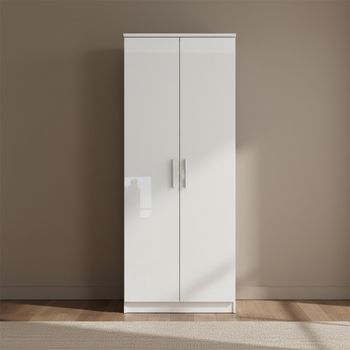 Knightsbridge White Gloss 2 Door Tall Plain Wardrobe