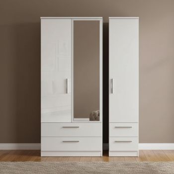 Knightsbridge White Gloss 3 Door 1 Mirror Combi Wardrobe