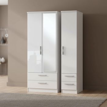 Knightsbridge White Gloss 3 Door 1 Mirror Combi Tall Wardrobe