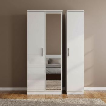 Knightsbridge White Gloss 3 Door 1 Mirror Tall Triple Wardrobe