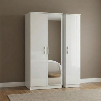 Knightsbridge White Gloss 3 Door 1 Mirror Triple Wardrobe