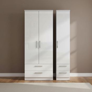 Knightsbridge White Gloss 3 Door 4 Drawer Tall Triple Wardrobe