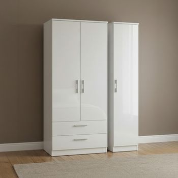 Knightsbridge White Gloss 3 Door LHF 2 Drawer Triple Wardrobe