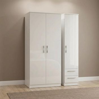 Knightsbridge White Gloss 3 Door RHF 2 Drawer Triple Wardrobe
